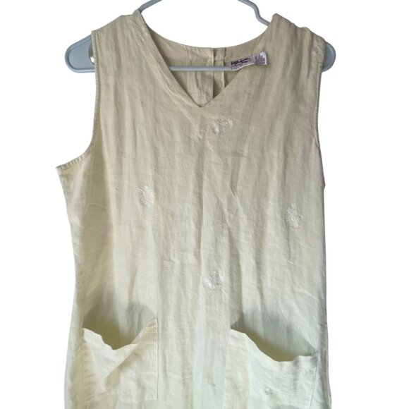 Kiko Sleeveless Linen Maxi Dress Women M Floral Embroidery Button-Back Yellow - Picture 4 of 10